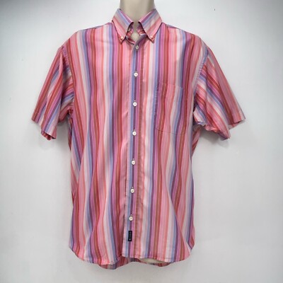 Gant Hemd Herren Gr. Large Kurzarm rosa gestreift Baumwolle 80er zweilagig Popeline
