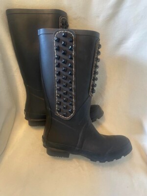 NWOT BCBGMaxazria Black Studded Rubber Rain Boots size