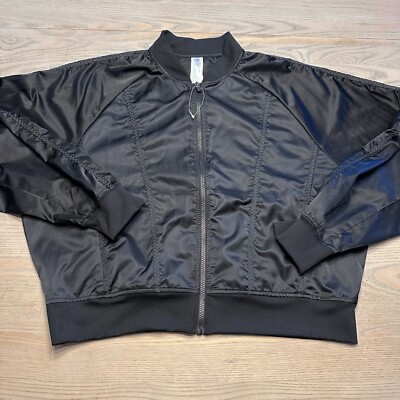 Fabletics x Demi Lovato Tori Woven Bomber Jacket Womens XL Black Satiny NWT