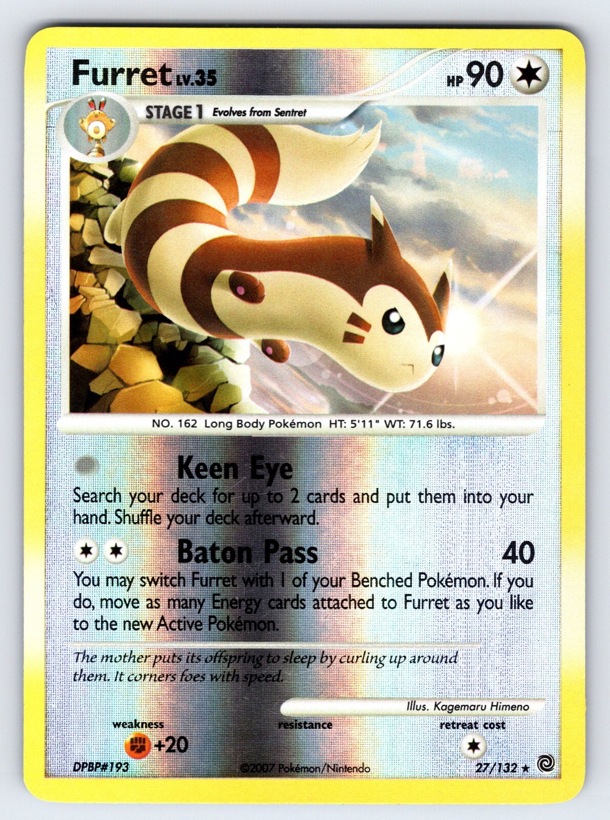 Furret 27/132 2007 Secret Wonders Pokemon Card Nintendo Reverse Holo Rare - Nm