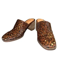 Madewell leopard print real fur dyed calf hair block heel slip on mules size 7