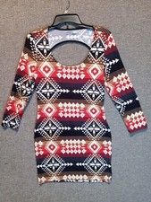 Bailey Blue Long Sleeve Bodycon Aztec Print Dress Large