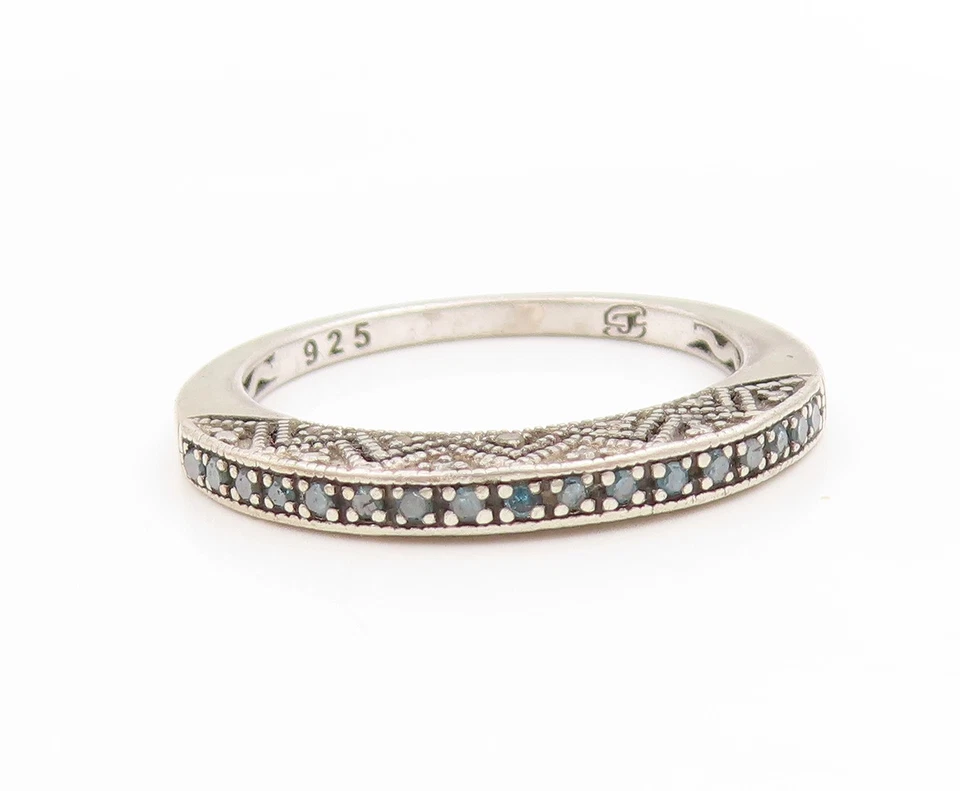 925 Пробы винтажное кольцо реальный синий бриллианты вечность группы Sz 8 RG34136 - Изображение 2 из 4