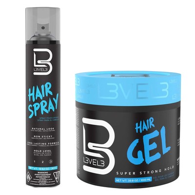 - Level 3 Hair Gel & Hair Spray Kit - Super Strong Hold - Flake Free - Long L...