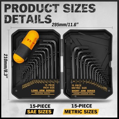 Juego De 31 llaves Hexagonales Llave Allen Larga Corta Con Mango Dinamométrico