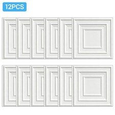 12-Pack 12x12in PVC Ceiling Tiles Decorative Drop Ceiling Panels for Home Office