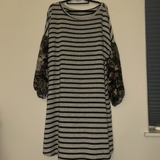ODDI Women's Grey Black Striped Boho Sleeve Dress Sz 2XL