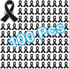 100 Pcs Funeral Ribbons Memorial Ribbon Black Awareness Ribbon Funeral Pins M...