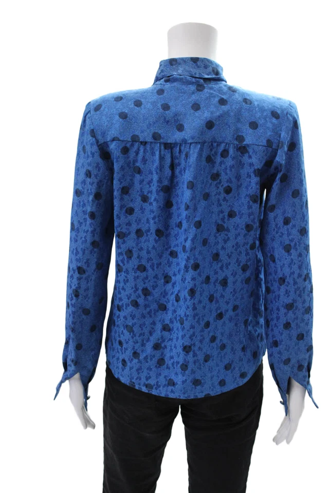 Top Adolfo Mujer Texturizado Manga Larga Frente Abierto Punteado Azul Talla S Foto 3 de 4