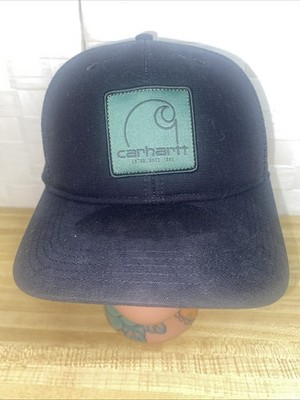 Carhartt Canvas Black Mesh Snap Back Cap Hat One Size Adjustable Logo Patch NWOT