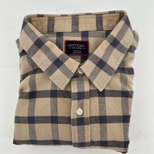 Untuckit Flannel Cotton Tan Plaid Button Up Shirt Men's 2XL Barnard Long Sleeve