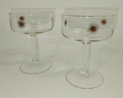 #ad #ad Vintage Gold Atomic Starburst Square Champagne Cocktail Coupe Glass Pair 4.5quot; $29.99
