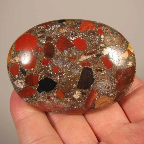 2.6" Conglomerate RED JASPER Gemstone Polished Palm Pudding Stone - India