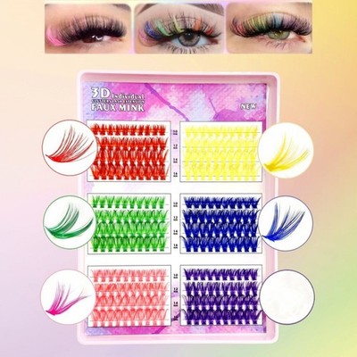 Colored Cluster Lashes 6 Colors Individual Lash Extensions 10-16mm DIY Halloween