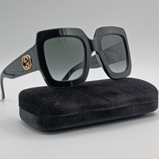 Gucci Womens Retro Sunglasses GG0053S Black Square Frame Oversized Gradient Grey