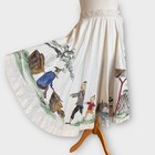 Vintage 60s Hand Painted Skirt Fit 6 W24 Cream Multi Flare Oriental Swing Cotton