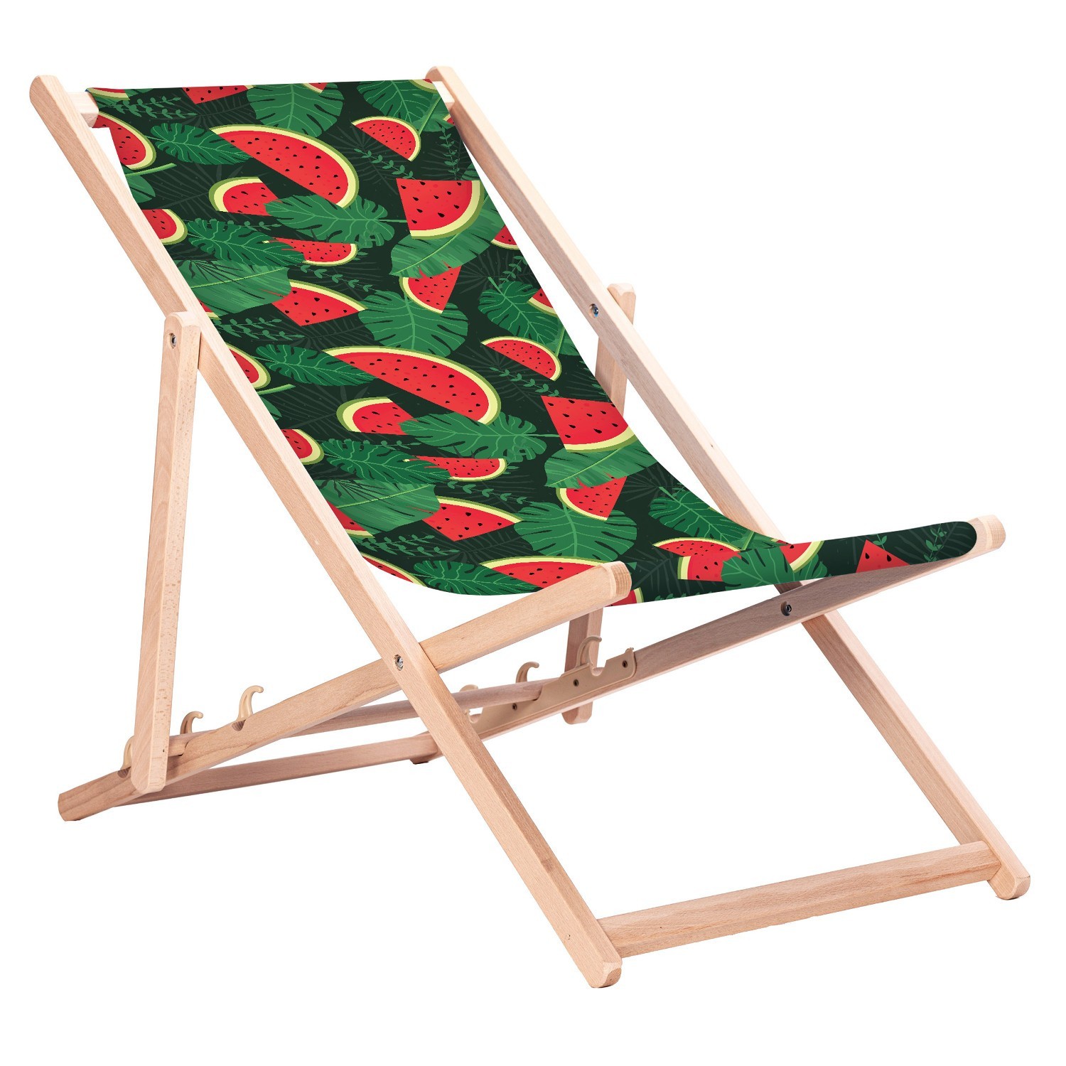 Chaise longue de plage transat de jardin en hêtre pliant motif pastèque