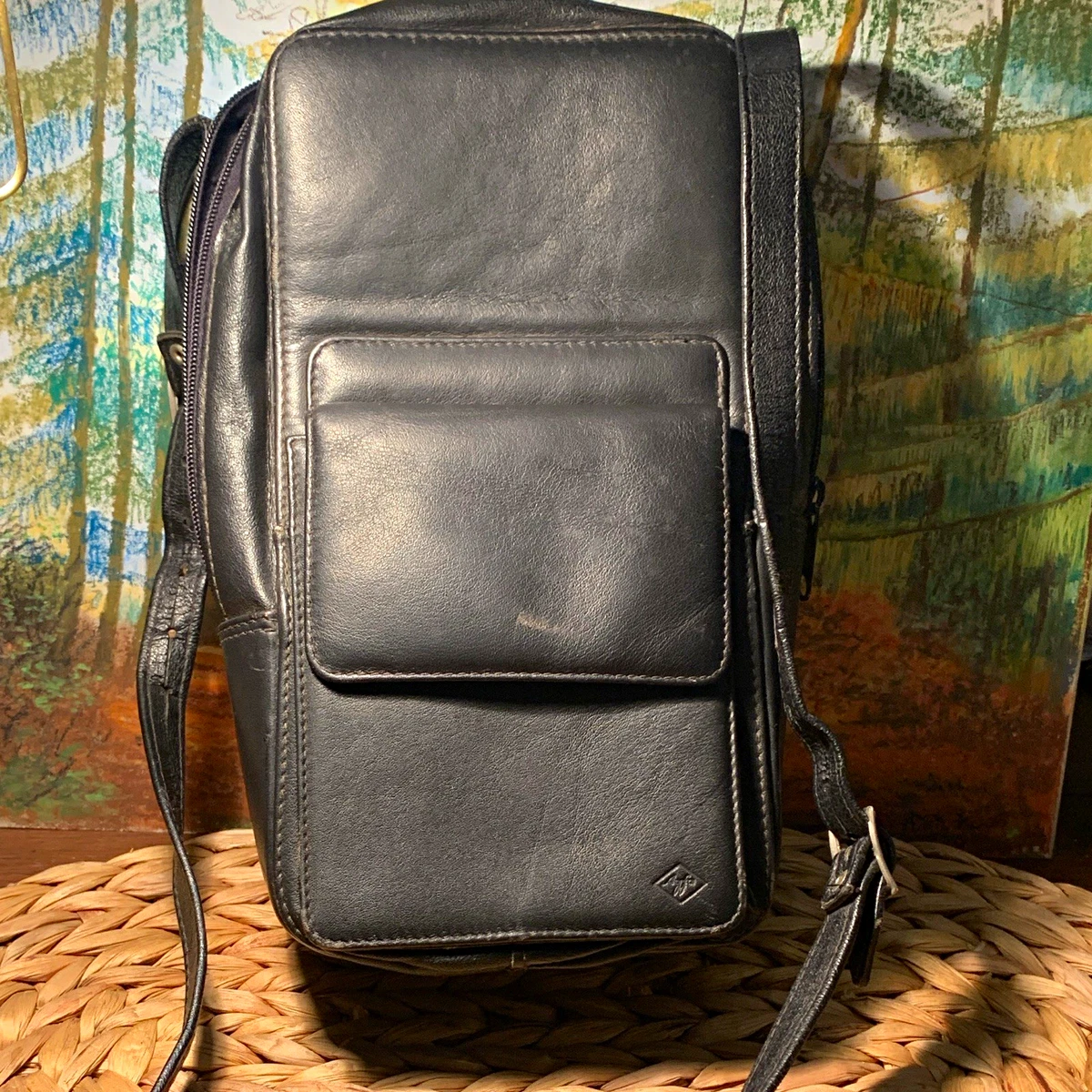 Herren Leder Umhängetasche Schwarz Schulterriemen, Agfa Fototasche Vintage