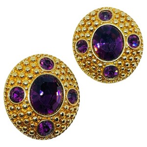 Authentic SWAROVSKI swan signed vintage gold plated amethyst crystal clip on earrings