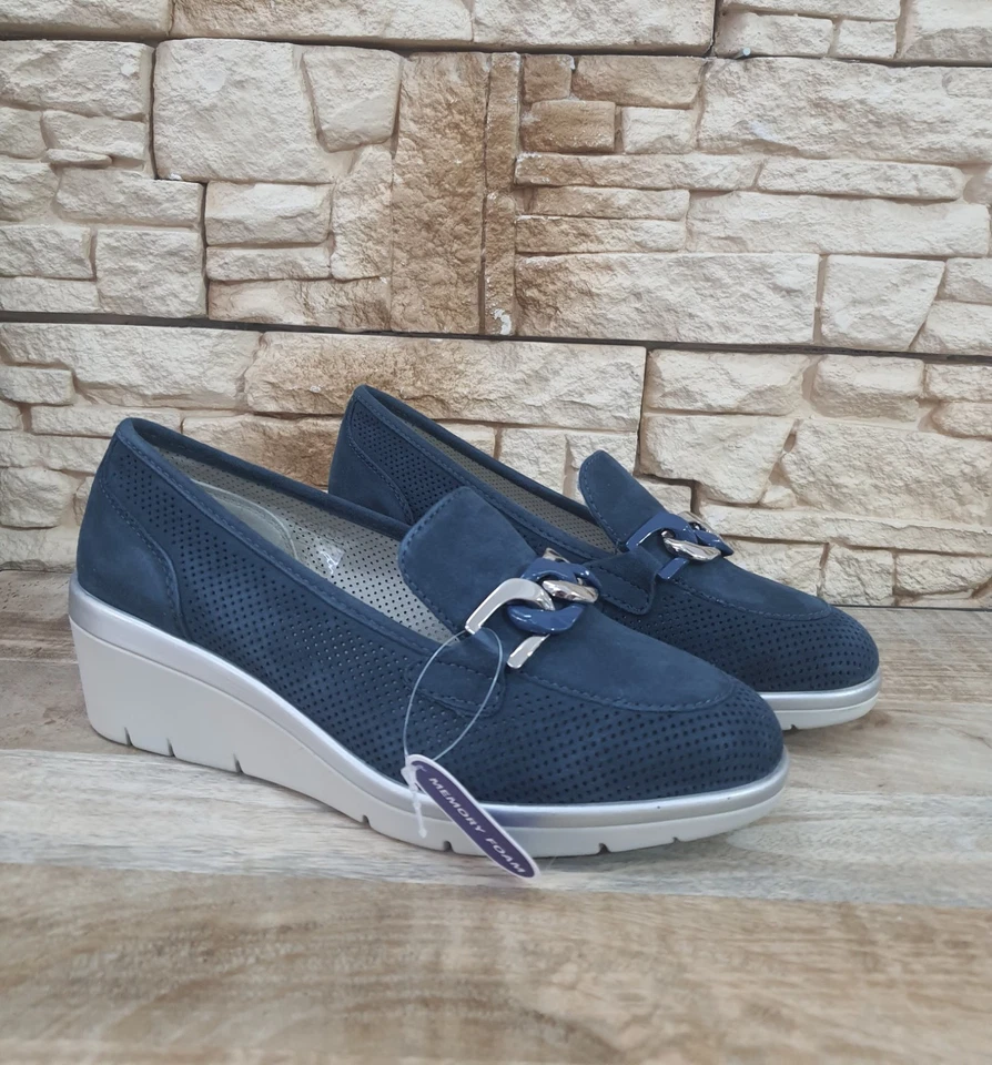 Chaussures Pour Femmes En Daim Confort Bleu Semelle Douce En Cuir 22975 Mocassin - Photo 3/4
