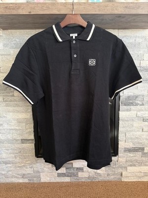 LOEWE Anagram Embroidered Black Polo Shirt White Trim Men's Size Medium