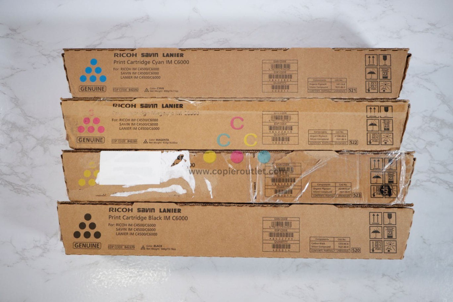 4 Genuine Ricoh IMC4500, C6000 CMYK Toner 842279,842280,842281,842282 (Bad Box)
