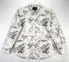 Wildfang L Women's Black White Floral Button Front Shirt Cotton Short Sleeve