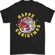 Gildan Santa En Unicornio Camiseta Navidad Divertida 100% Algodón Negra Roja