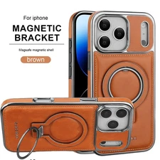 For iPhone 17 Pro Max/17 Pro/Air/17 Luxury Leather Mag Safe Slim Case Ring Stand