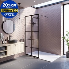 Image of Wet Room Screen 900mm Walk In Enclosure 8mm Black Grid Glass Frameless