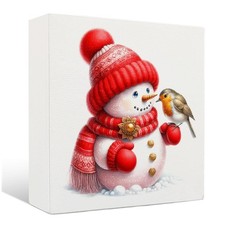 Winter Snowman Wooden Signs - Red Christmas Snowman Wooden Sign, Festive Chri...