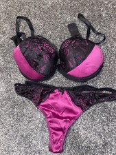 Image of Ann Summers Women’s Medium Pink/Black Lace Lingerie Set, UNWORN