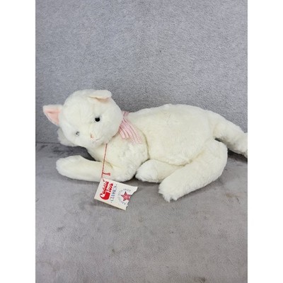 Douglas Cuddle Toys Classics White Cat Plush Pink Bow Blue Eyes Vintage USA 18in
