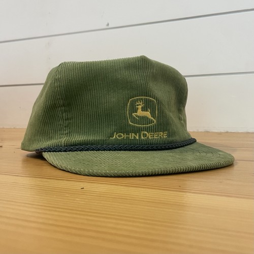 Rare VTG John Deere Corduroy Rope Hat Green Track Lock Snapback Nissin Cap