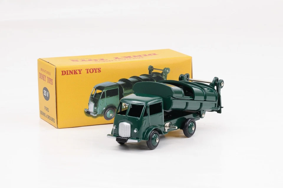 Dinky Toys Atlas Ford Benne Da Rifiuti Camion Verde 25 V Repro - Immagine 2 di 4