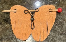 Vtg 1960s BUTTERFLY SUEDE LEATHER HAIR CLIP BARRETTE with Stick