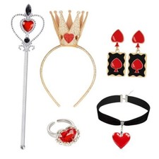 Queen of Hearts Costume Accessories Hearts Necklace Crown Kit for Queen Set- 5