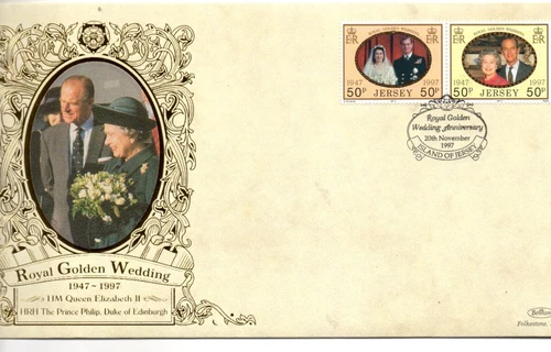 1997 JERSEY - ROYAL GOLDEN WEDDING BENHAM SILK FDC FROM COLLECTION N51