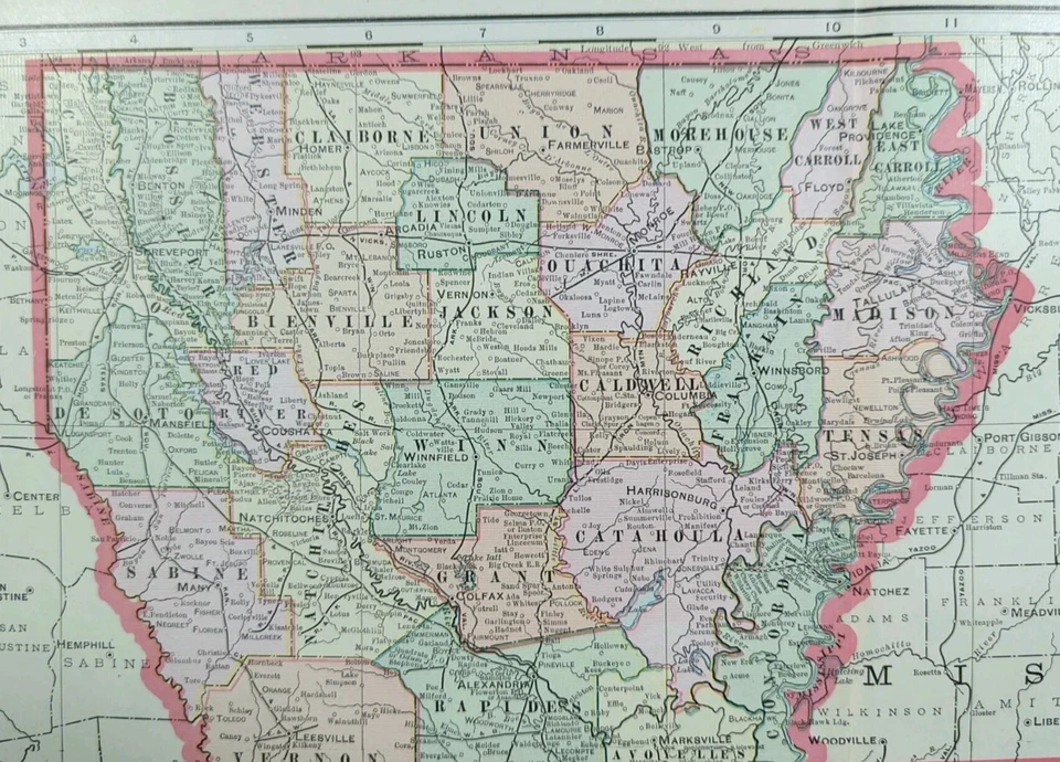 Mapa LOUISIANA 1901 22"x14" Antiguo Antiguo Original BATON ROUGE NUEVA ORLEANS Foto 3 de 4