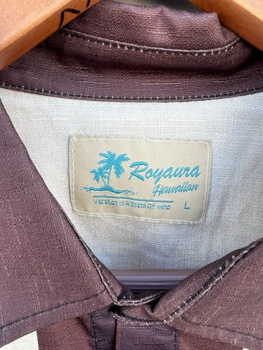 Royaura Hawaiian Shirts Men's Bowling Size LARGE Tan Short Sleeve Button Down - Picture 2 of 6