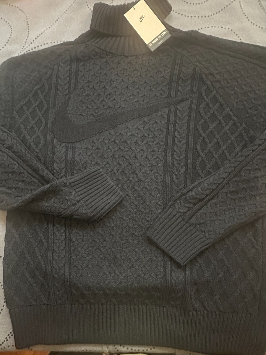 NIKE LIFE CABLE KNIT TURTLENECK BLACK WOOL SWEATER LOOSE FIT