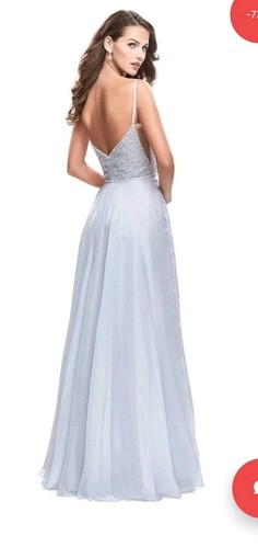 NWT La Femme Silver Prom Quince Beaded Dress Size 0 Style 26278 Chiffon Zip Back - Picture 12 of 13