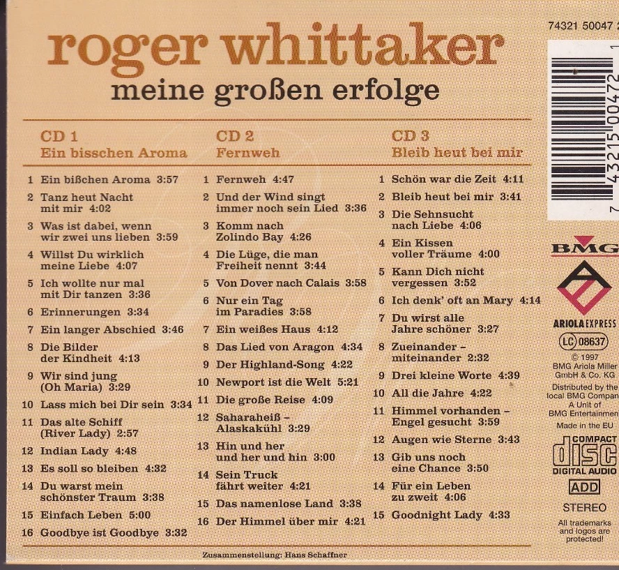 -2215- Roger Whittaker - Meine größten Erfolge - 3 CDs- nahezu neuwertig - Bild 2 von 4