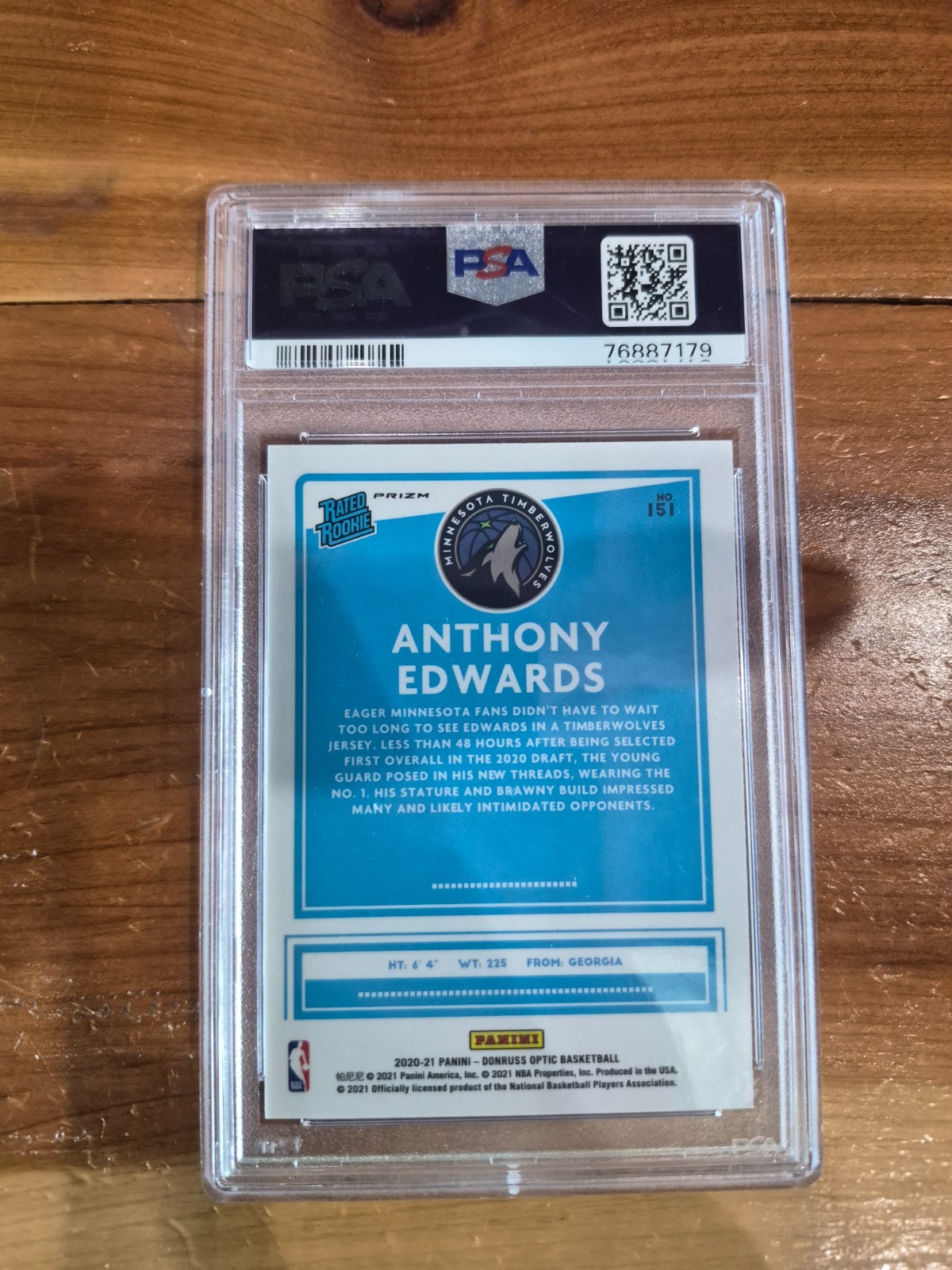 2020-21 Panini Donruss Optic Anthony Edwards Blue Velocity Rated Rookie PSA 10  view 2