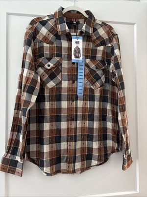 Frye Jacquard Flannel Almost Black Long Sleeve Shirt Men s L Brand New
