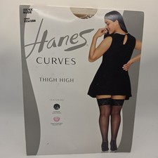 Hanes HSP015 Curves Plus Lace Band Silky Sheer Thigh High 3X/4X Nude