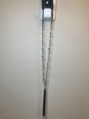 THE LIMITED Acrylic Clear Bead & Black Chain Station Necklace