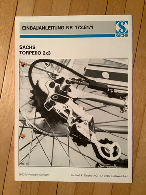 Einbauanleitung, Fichtel & Sachs Torpedo 2 x 3 Schaltung Nr.172.81 