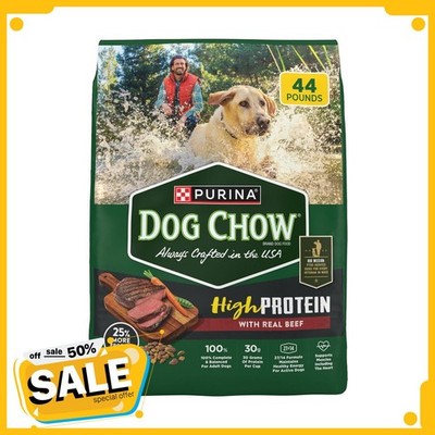 Purina Dog Chow High Protein Dog Food Dry Recipe with Real Beef, 44 lb Bag