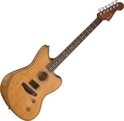 Fender Acoustasonic Standard Jazzmaster Aged Natural Hybrid Gitarre Decke massiv